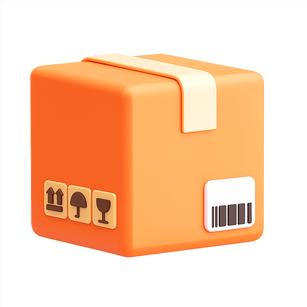 Sealed cargo parcel with handling labels and barcode